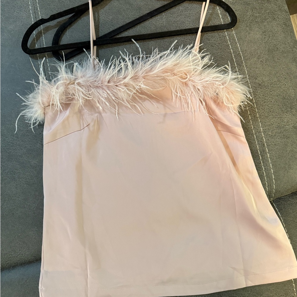 Lulu's Blush Feather Trim Cami Top